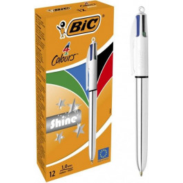   BIC Ручка кулькова  4 Colours Shine Silver, 1 мм, 4 кольори, 12 шт. (919380)