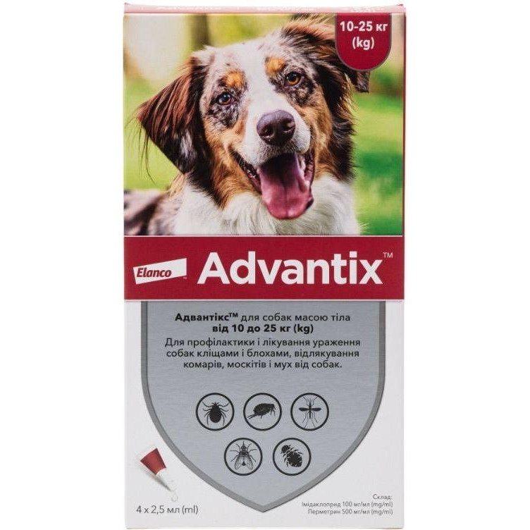 Bayer Advantix Защита от блох и клещей для собак 10-25 кг 4 пипетки (4007221047247) - зображення 1