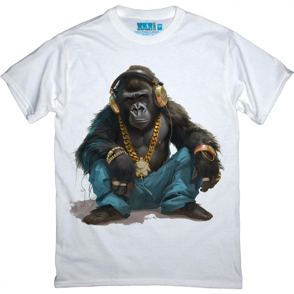 TKT Import Футболка бавовняна біла з принтом Gorilla Wearing Headphones  9000277 XL білий - зображення 1