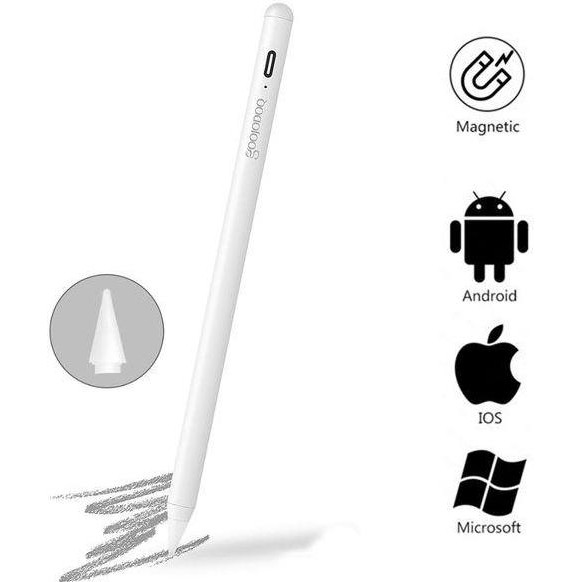 GOOJODOQ Стилус универсальный Active Magnetic 3 Gen iPhone/iPad до 2017 Type-C 1.2mm White (4000001752707W) - зображення 1