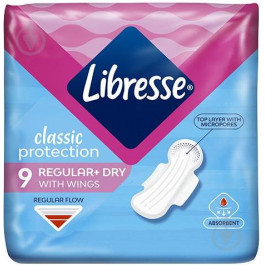   Libresse Гигиенические прокладки  Classic Protection Regular Dry Поверхность сеточка 9 шт (7322541233222)