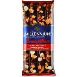   Millennium Шоколад чорний  Fruits & Nuts мигдаль-лісовий горіх-цукати-родзинки, 90 г (4820240030508)