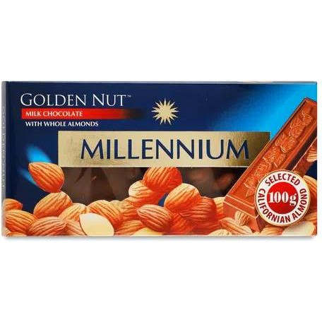 Millennium Шоколад Gold молочный с цельным миндалем 100 г (4820005194124) - зображення 1