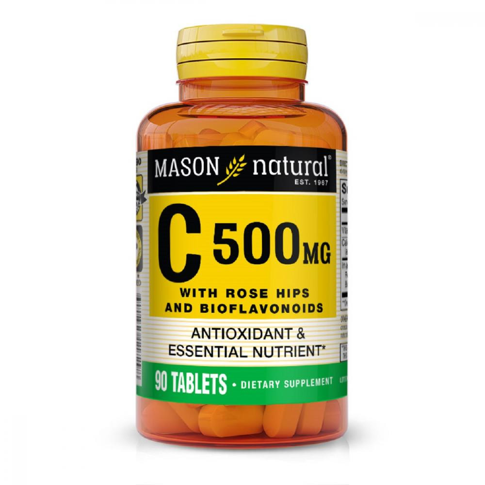 Mason Natural Витамин C 500 мг с Шиповником и Биофлавоноидами, Vitamin C With Rose Hips and Bioflavonoids, , 90 та - зображення 1