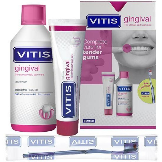 Dentaid Набор  Vitis Gingival зубная паста 100 мл + ополаскиватель 500 мл + щетка 1 шт (8427426045828) - зображення 1