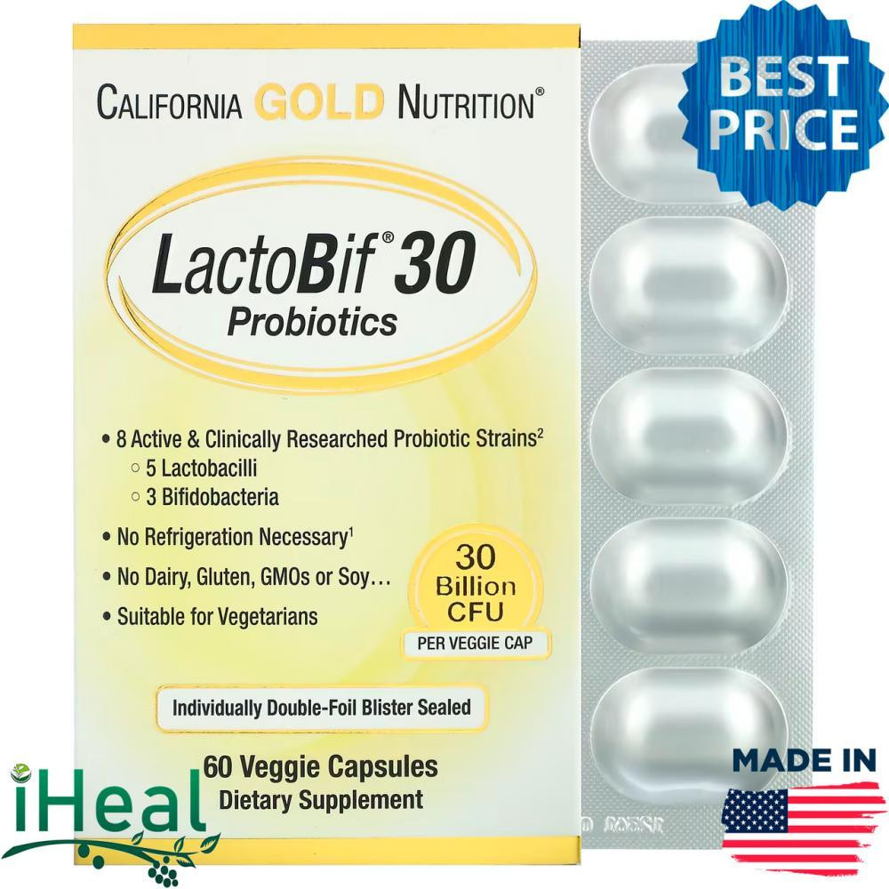 California Gold Nutrition Пробіотик LactoBif, Probiotics, 30 млрд КУО, 60 овочевих кап (CGN-00965) - зображення 1