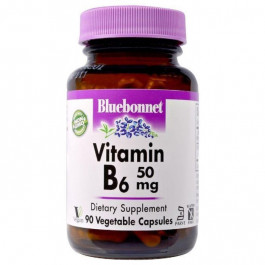   Bluebonnet Nutrition Вітамін B6 50 мг, Vitamin B6, 90 вегетаріанських капсул (BLB0428)