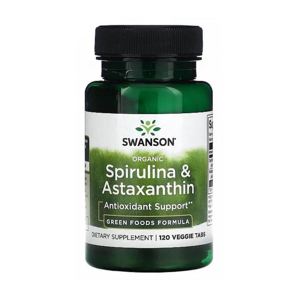 Swanson Organic Spirulina & Astaxanthin 120 Veg Tabs - зображення 1