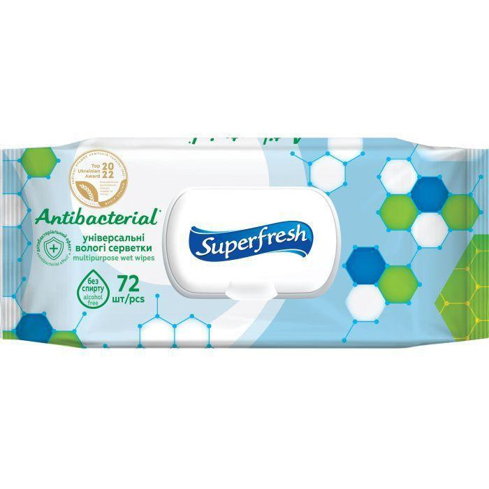 SuperFresh . Влажные салфетки Antibacterial с клапаном, 72 шт (4823071630510) - зображення 1