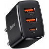 Мережевий зарядний пристрій Baseus Compact Quick Charger 2xUSB U+C 30W Black (CCXJ-E01)