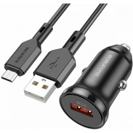   Borofone BZ18 single port QC3.0 car charger set Micro Black (BZ18MB)