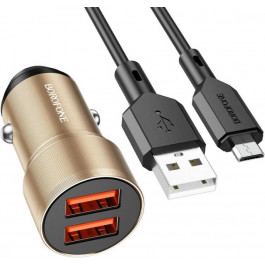   Borofone BZ19 Wisdom dual port car charger set Micro Gold (BZ19MG)