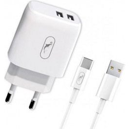   SkyDolphin SC22EBT 2USB 2.1A White + USB Type-C cable (MZP-000163)