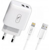 SkyDolphin SC22EBL 2USB 2.1A White + Lightning cable (MZP-000162) - зображення 1