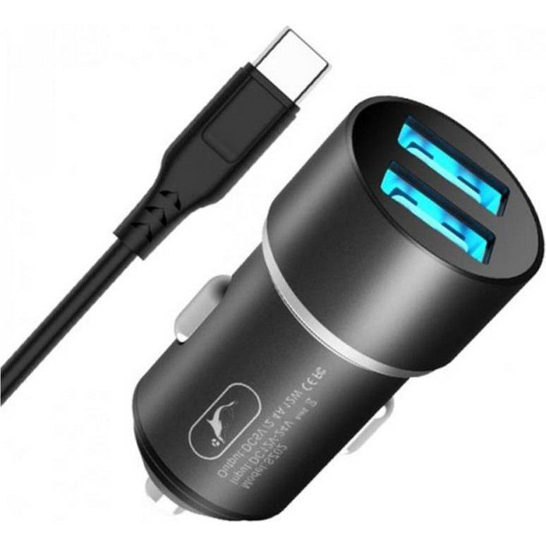 SkyDolphin SZ02T Aluminium 2xUSB 2.4A Black + USB Type-C (AZP-000072) - зображення 1