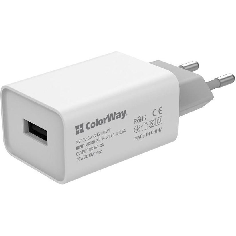 ColorWay 1 USB AUTO ID 2A (10W) White (CW-CHS012-WT) - зображення 1