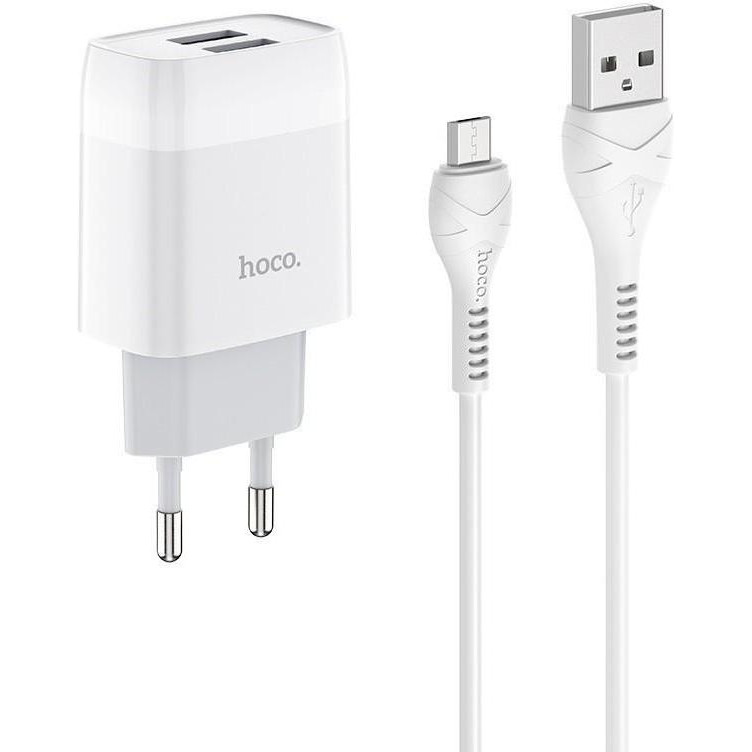 Hoco C73A Glorious 2USB 2.4A White + micro-USB - зображення 1