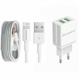   Florence 2USB 2A + Lightning White (FL-1021-WL)