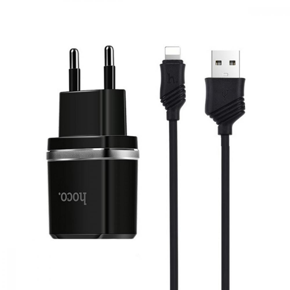 Hoco C12 2.4A 2USB Lightning Black - зображення 1