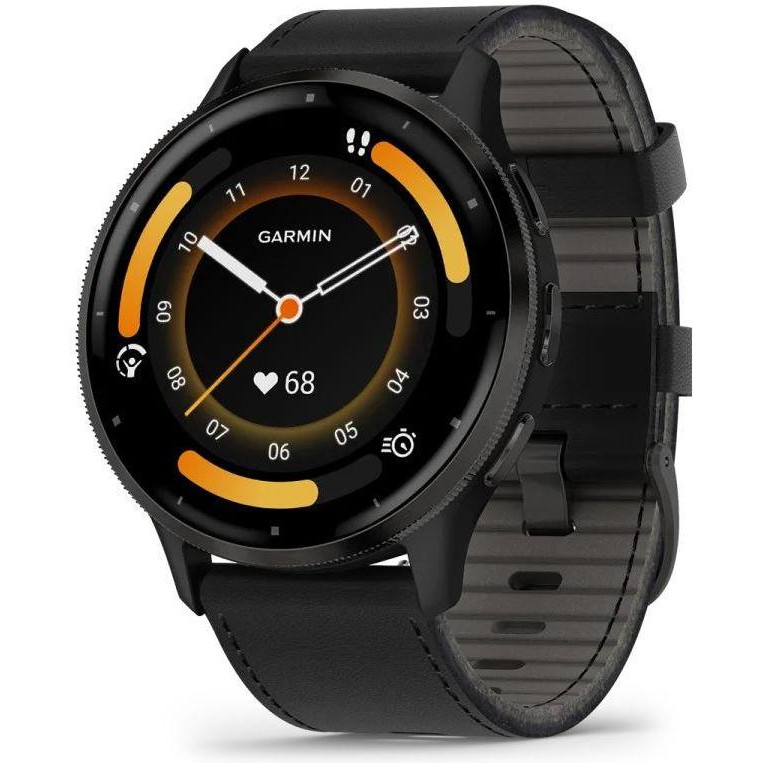 Garmin Venu 3 Slate S. Steel Bezel w. Black Case and Leather Band (010-02784-52/02) - зображення 1