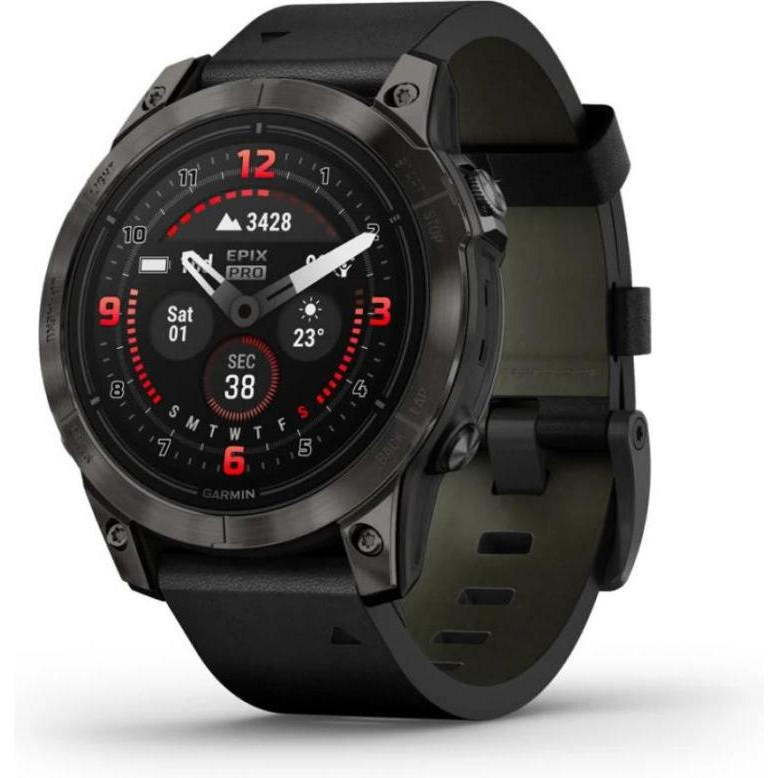 Garmin Epix Pro Gen 2 Sapphire 47mm Carbon G. DLC Tit. with B. Leather Band (010-02803-30) - зображення 1