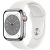 Apple Watch Series 8 GPS + Cellular 45mm Silver S. Steel Case  w. White S. Band (MNKE3) - зображення 1