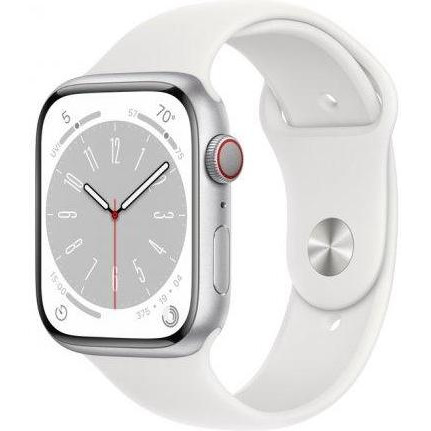 Apple Watch Series 8 GPS + Cellular 45mm Silver Aluminum Case with White Sport Band - M/L (MP4W3) - зображення 1