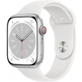   Apple Watch Series 8 GPS + Cellular 45mm Silver Aluminum Case with White Sport Band - M/L (MP4W3)