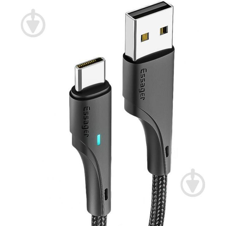 Essager Rousseau Fast Charging Cable USB Type-A  to USB Type-C  1m Black (EXCT-LS01) - зображення 1