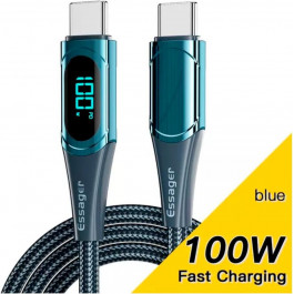   Essager LED Digital Display Fast Charging Data Cable PD100W Type-C to Type-C 1м Blue (ES-XCTT1-YD03)