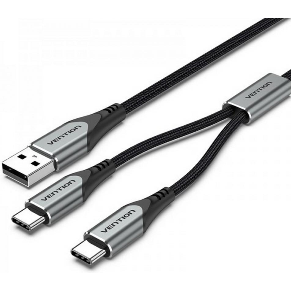 Vention 2-in-1 USB-A to Dual USB-C Y-Splitter Cable 1m Gray (CQOHF) - зображення 1