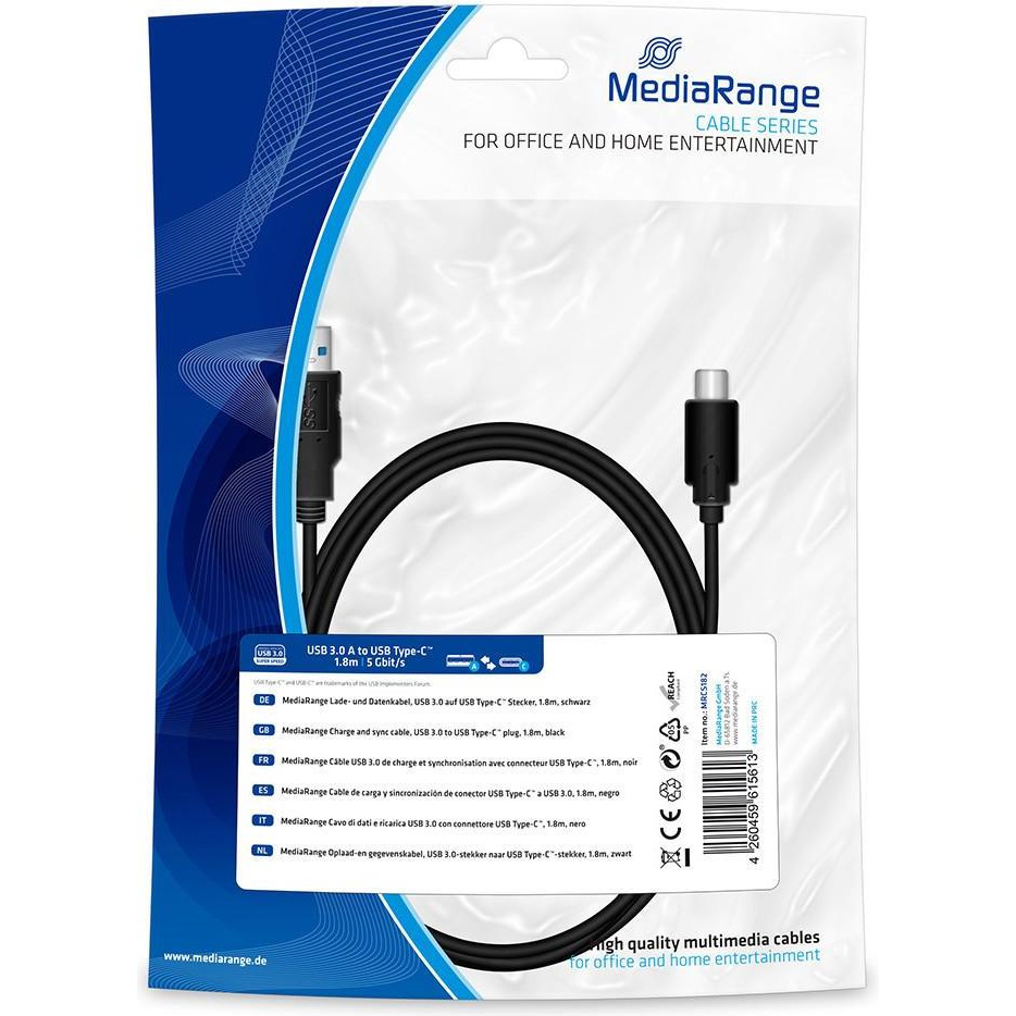 MediaRange USB 3.0 Type-A to USB Type-C 1.8m Black (MRCS182) - зображення 1