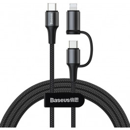   Baseus Twins 2 in 1 cable Type-C to Type-C 60W (20V/3A)+iP(5V/2A) 1m Black (CATLYW-H01)