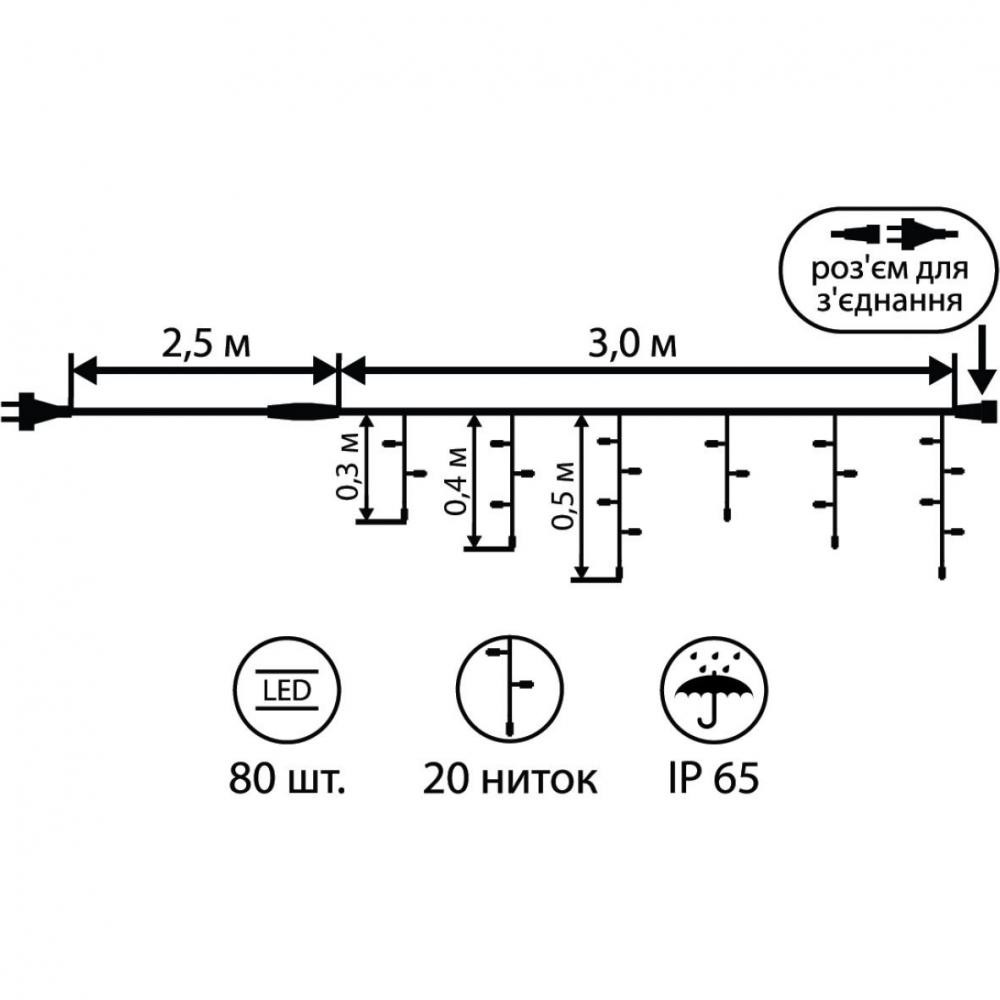 YES! Fun Novogodko Бахрома 80 LED IP65 різнокольорова, чорний провід, 5.5 м (801194) - зображення 1