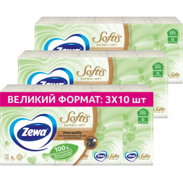   Zewa Носові хустки  Softis Natural Soft паперові чотиришарові 10 шт х 30 пачок (7322542360903)