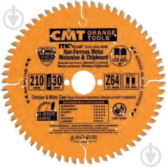 CMT Диск пильный 216 х 30 мм, Z 64 по ЛДСП, алюминий и цветные металлы, пластик СМТ - зображення 1