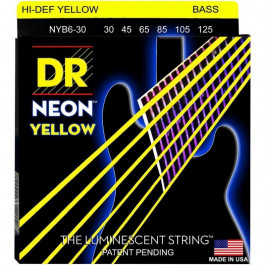   DR Струны для бас-гитары  NYB6-30 Hi-Def Neon Yellow K3 Coated Medium Bass Guitar 6 Strings 30/125