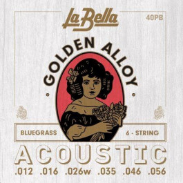   La Bella Струны для акустической гитары  40PB 80/20 Golden Alloy Acoustic Guitar Strings Bluegrass 12/56