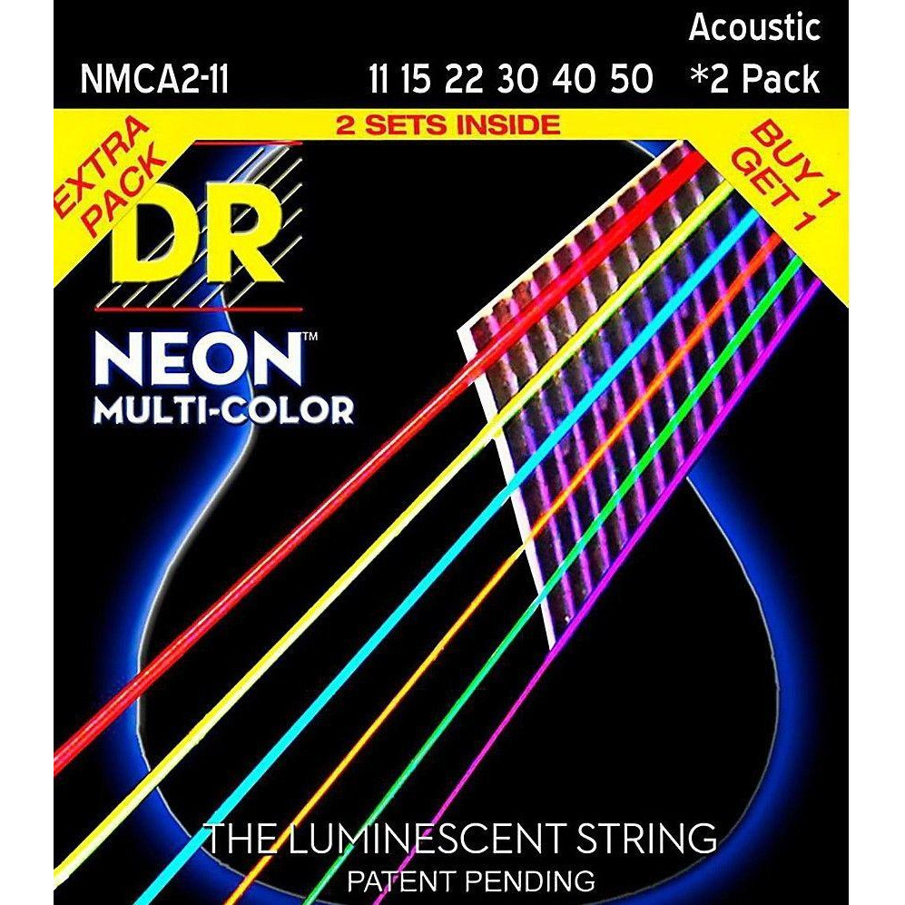 DR Струны для акустической гитары  NMCA2-11 Hi-Def Neon Multi-Color K3 Coated Acoustic Guitar Strings 1 - зображення 1