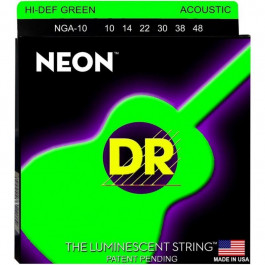   DR Струны для акустической гитары  NGA-10 Hi-Def Neon Green K3 Coated Extra Lite Acoustic Guitar String