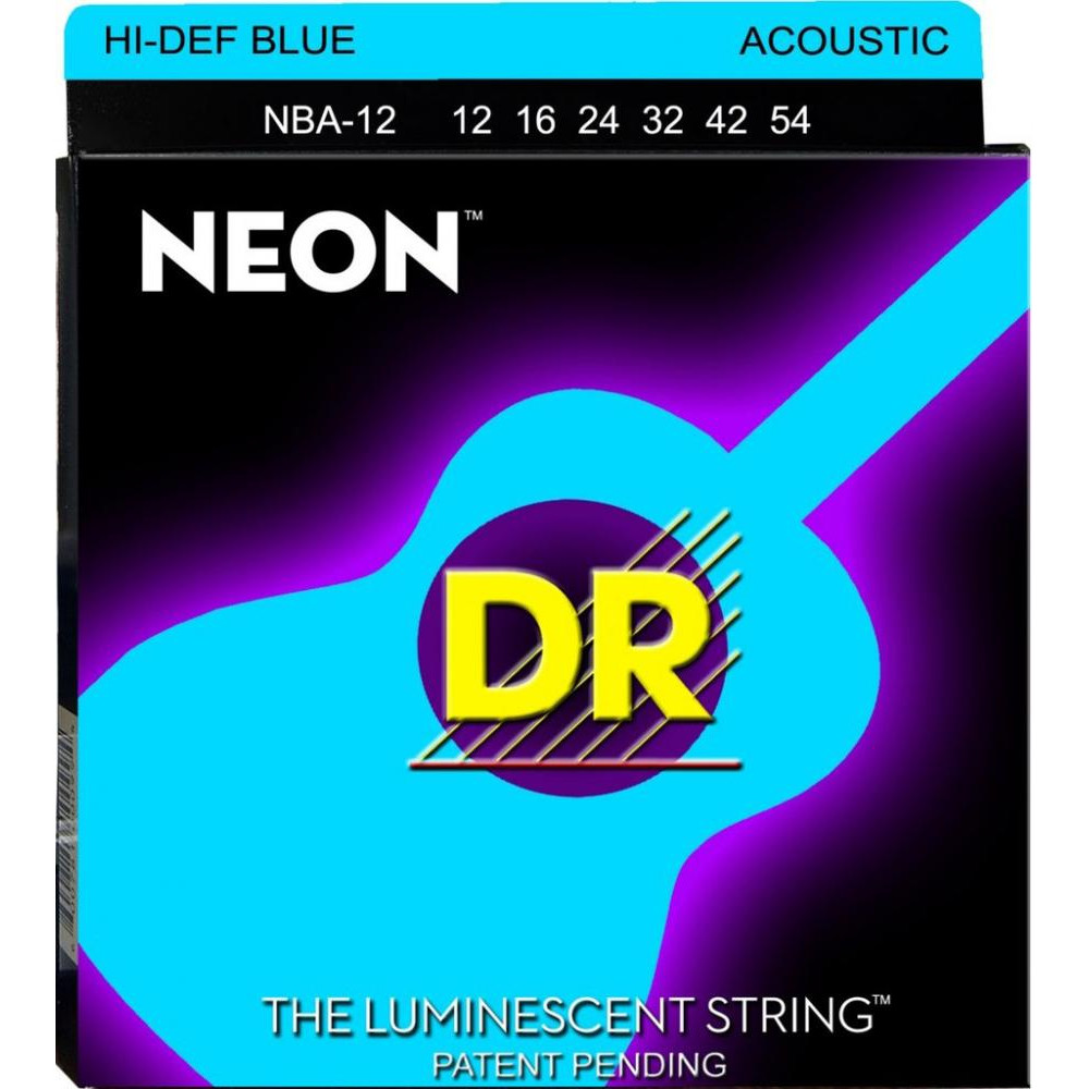 DR Струны для акустической гитары  NBA-12 Hi-Def Neon Blue K3 Coated Medium Acoustic Guitar Strings 12/ - зображення 1