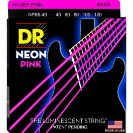   DR NPB5-40 Hi-Def Neon Pink K3 Coated Light Bass Guitar 5 Strings 40/120