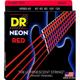   DR NRB5-40 Hi-Def Neon Red K3 Coated Light Bass Guitar 5 Strings 40/120