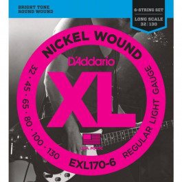   D'Addario Nickel Wound EXL170-6 Regular Light 6-String Bass 32/130