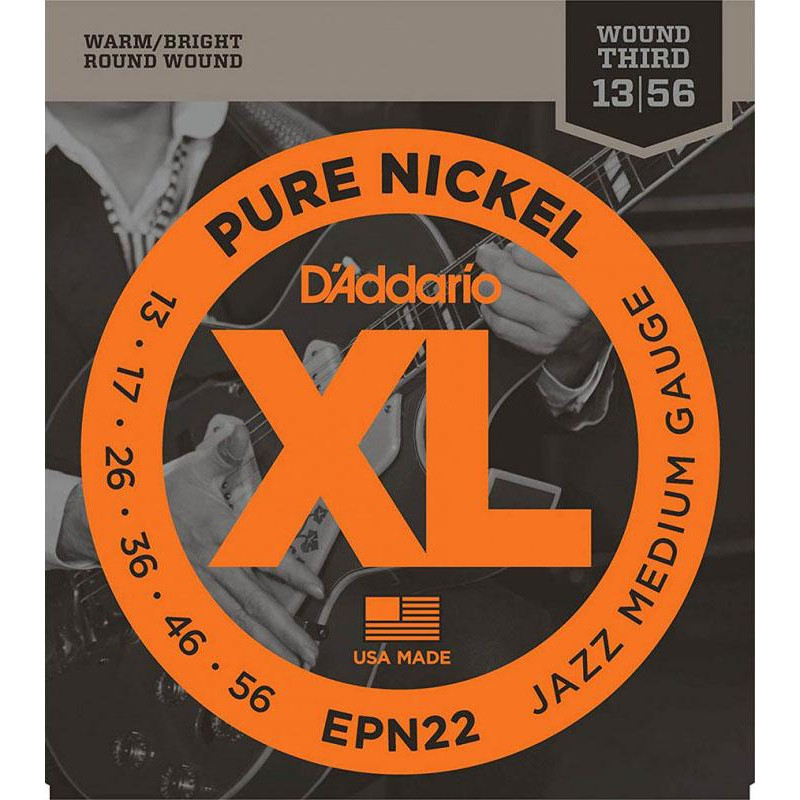 D'Addario Pure Nickel Jazz Medium Electric Strings 13/56 EPN22 - зображення 1