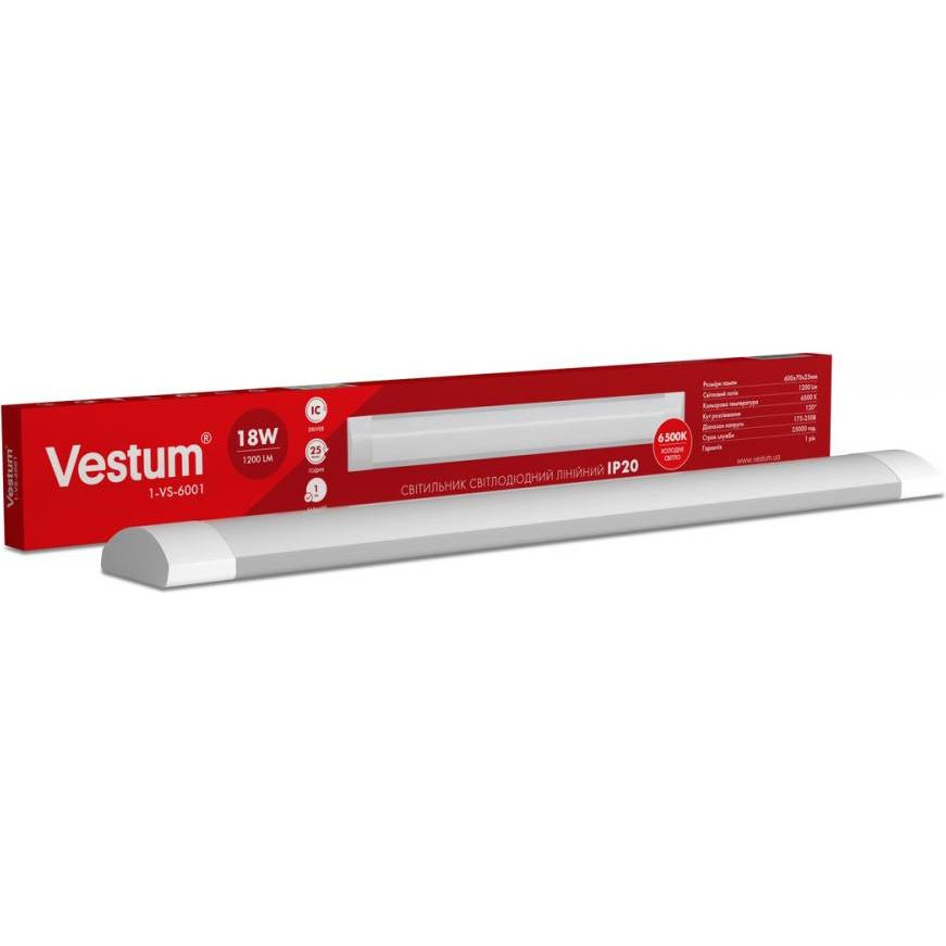 Vestum Світильник лінійний LED  0,6 м 18W 6500K 220V IP20 (1-VS-6001) - зображення 1