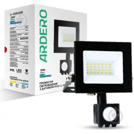   Ardero Cвітлодіодний прожектор  LL-2020ARD 20W 1200Lm 6500K чорний IP65 з датчиком (4820273270223)