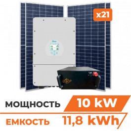   LogicPower Гібридна станція 10 кВт (1ф.) з LiFePO4 на 15,6 кВт (двосторонні панелі) (31215)