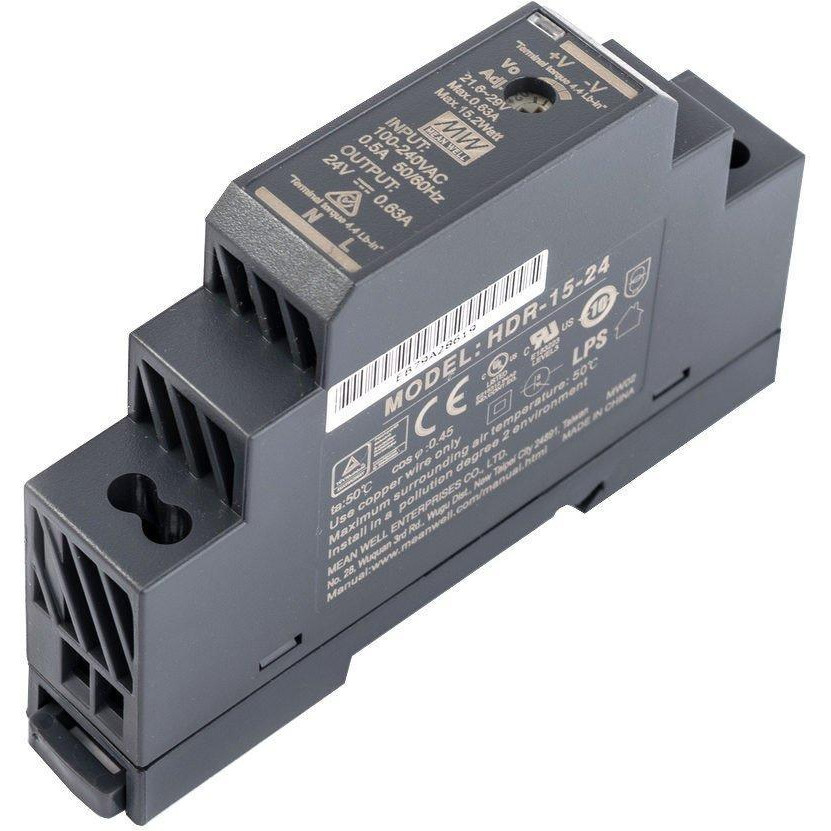 Mean Well 15W 0.63A 24V на DIN-рейку (HDR-15-24) - зображення 1