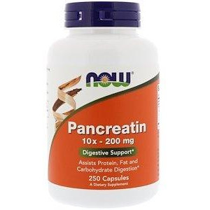 Now Панкреатин, Pancreatin, Now Foods, 10X 200 мг, 250 капсул, (NOW-02946) - зображення 1